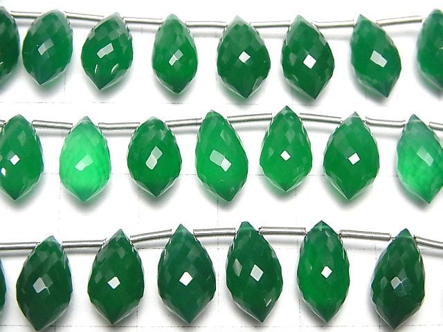 [Video] High Quality Green Onyx AAA Marquise Rice Faceted Briolette 13x7mm 1strand (8pcs)