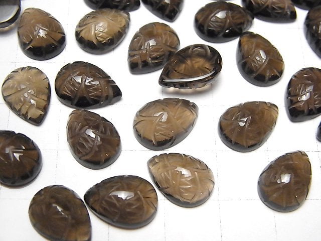 [Video] High Quality Smoky Quartz AAA Carved Pear shape Cabochon 14x10mm 3pcs