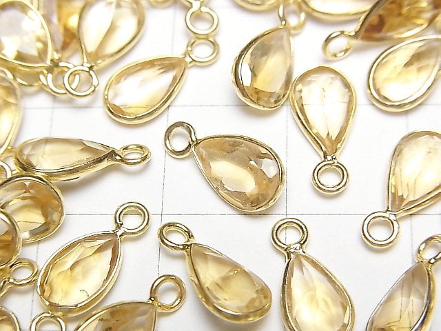 [Video]High Quality Citrine AAA Bezel Setting Pear shape Faceted 8.5x6mm 18KGP 5pcs