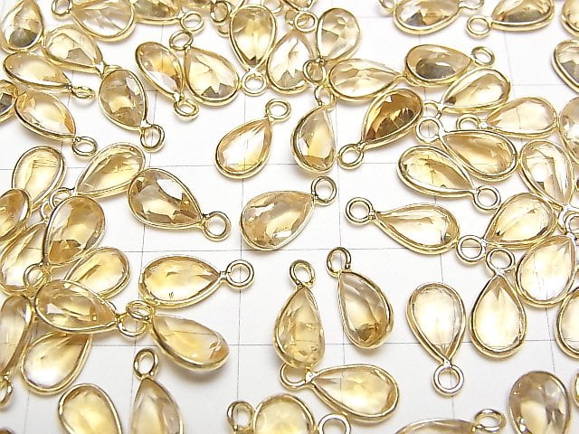 [Video]High Quality Citrine AAA Bezel Setting Pear shape Faceted 8.5x6mm 18KGP 5pcs