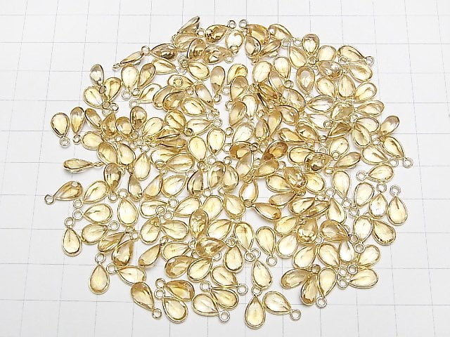 [Video]High Quality Citrine AAA Bezel Setting Pear shape Faceted 8.5x6mm 18KGP 5pcs