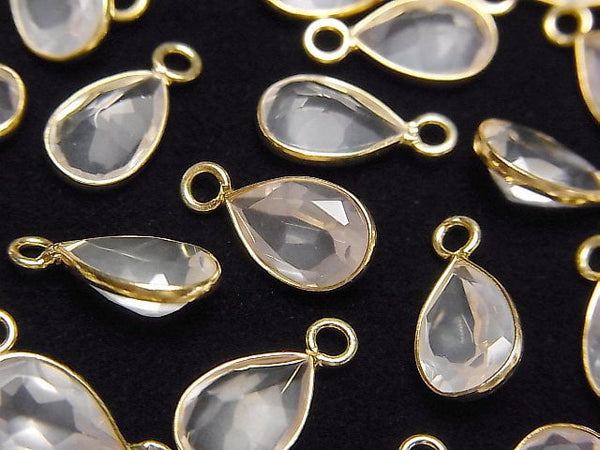 [Video]High Quality Rose Quartz AAA Bezel Setting Pear shape Faceted 10x7mm 18KGP 2pcs