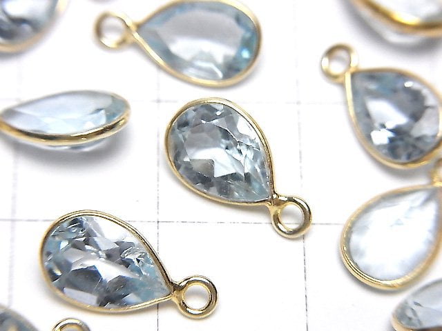 [Video]High Quality Sky Blue Topaz AAA- Bezel Setting Pear shape Faceted 10x7mm 18KGP 2pcs