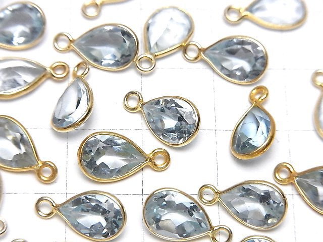 [Video]High Quality Sky Blue Topaz AAA- Bezel Setting Pear shape Faceted 10x7mm 18KGP 2pcs