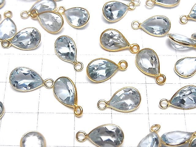 [Video]High Quality Sky Blue Topaz AAA- Bezel Setting Pear shape Faceted 10x7mm 18KGP 2pcs