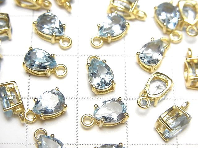 [Video] High Quality Sky Blue Topaz AAA- Bezel Setting Pear shape Faceted 7x5mm 18KGP 2pcs