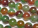 [Video] Green x Red color Chalcedony Round 10mm 1strand beads (aprx.14inch/35cm)