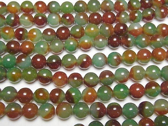 [Video] Green x Red color Chalcedony Round 10mm 1strand beads (aprx.14inch/35cm)