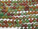 [Video] Green x Red color Chalcedony Round 10mm 1strand beads (aprx.14inch/35cm)