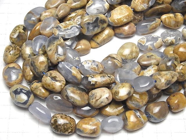 [Video] Natural color Blue Chalcedony AA Mother Rock Nugget 1 strand beads (aprx.15inch/37cm)