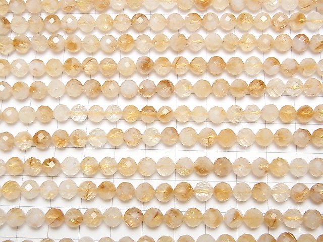 [Video] High Quality! Bi-color Citrine AA+ 64Faceted Round 6mm 1strand beads (aprx.15inch / 37cm)