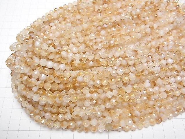 [Video]High Quality! Bi-color Citrine AA+ 64Faceted Round 6mm 1strand beads (aprx.15inch/37cm)