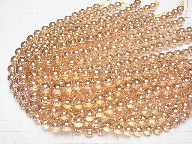 [Video]Champagne Aura Crystal Quartz AAA Round 10mm half or 1strand beads (aprx.15inch/36cm)