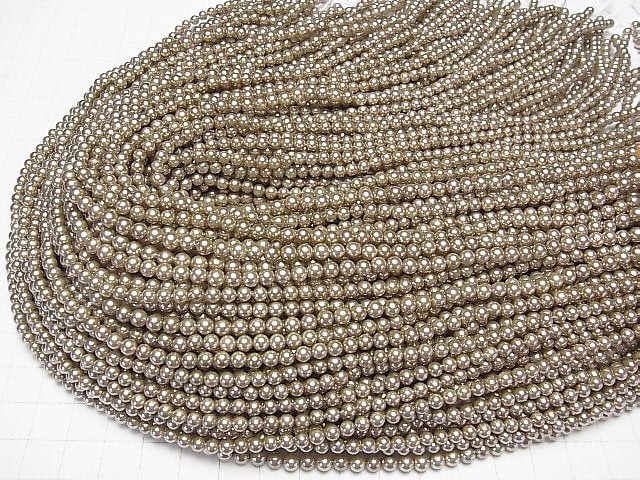 [Video] Shell Pearl Champagne Gold Round 4mm 1strand beads (aprx.15inch / 37cm)