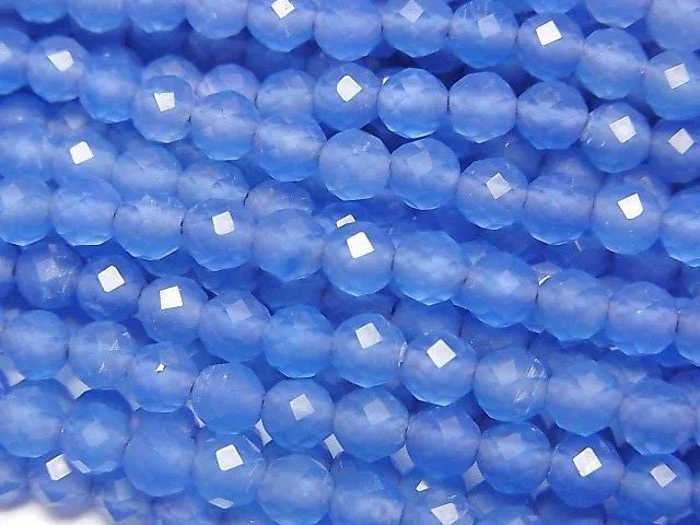 [Video] High Quality! Blue Agate AAA 32-Faceted Round 4mm 1-Strand Beads (approx. 15 inches/37 cm)