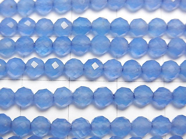 [Video]High Quality! Blue Agate AAA 32 Faceted Round 4mm 1 strand beads (aprx.15inch/38cm)