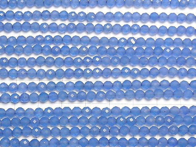 [Video]High Quality! Blue Agate AAA 32 Faceted Round 4mm 1 strand beads (aprx.15inch/38cm)