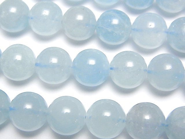 [Video] Aquamarine AAA- Round 10mm half or 1strand beads (aprx.15inch / 38cm)