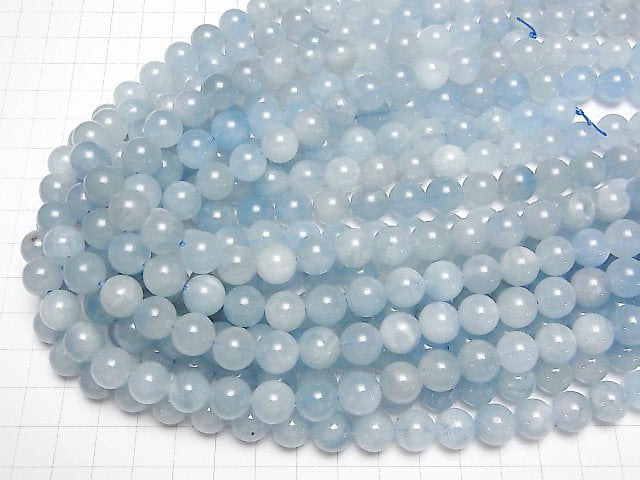 [Video] Aquamarine AAA- Round 10mm half or 1strand beads (aprx.15inch / 38cm)