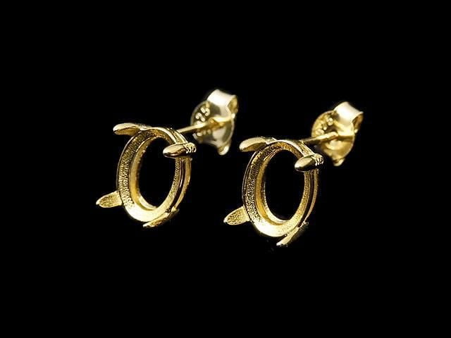 [Video]Silver925 4pcs Claw Earstuds Earrings Frame & Backing Oval Faceted 8x6mm 18KGP 1pair (2 pieces)