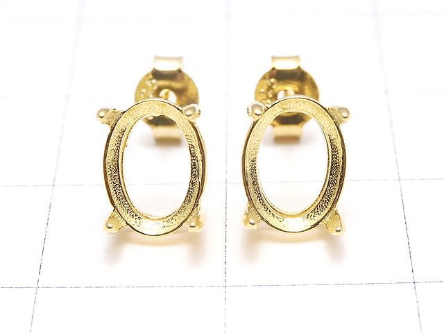 [Video]Silver925 4pcs Claw Earstuds Earrings Frame & Backing Oval Faceted 8x6mm 18KGP 1pair (2 pieces)
