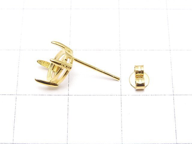 [Video]Silver925 4pcs Claw Earstuds Earrings Frame & Backing Oval Faceted 8x6mm 18KGP 1pair (2 pieces)