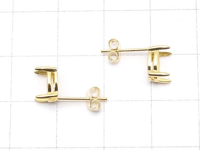 [Video]Silver925 4pcs Claw Earstuds Earrings Frame & Backing Oval Faceted 8x6mm 18KGP 1pair (2 pieces)