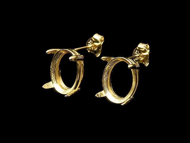 [Video] Silver925 4pcs Claw Earstuds Earrings Frame & Catch Oval Faceted 10x8mm 18KGP 1 pair (2 pieces)