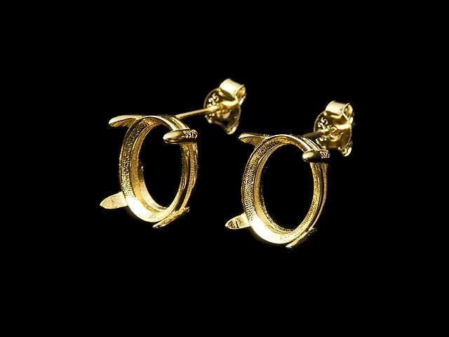[Video]Silver925 4pcs Claw Earstuds Earrings Frame & Backing Oval Faceted 10x8mm 18KGP 1pair (2 pieces)