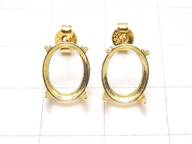 [Video]Silver925 4pcs Claw Earstuds Earrings Frame & Backing Oval Faceted 10x8mm 18KGP 1pair (2 pieces)