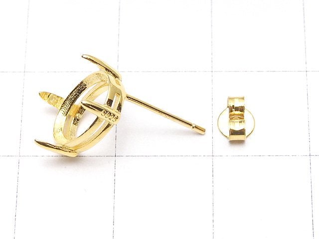 [Video]Silver925 4pcs Claw Earstuds Earrings Frame & Backing Oval Faceted 10x8mm 18KGP 1pair (2 pieces)