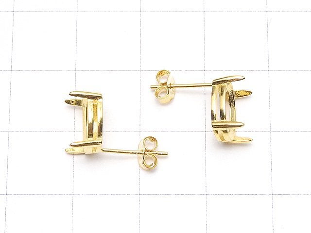 [Video]Silver925 4pcs Claw Earstuds Earrings Frame & Backing Oval Faceted 10x8mm 18KGP 1pair (2 pieces)