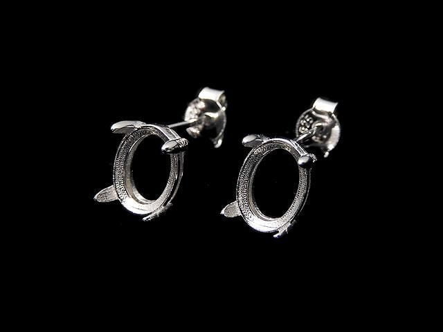 [Video] Silver925 4pcs Claw Earstuds Earrings Frame & Catch Oval Faceted 8x6mm Rhodium Plated 1 pair (2 pieces)