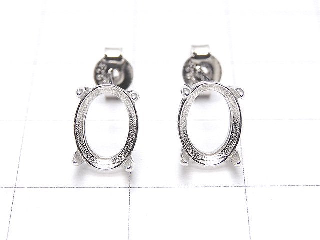 [Video] Silver925 4prong Earstuds Earrings Frame & Catch Oval Faceted 8x6mm Rhodium Plated 1pair (2 pieces)