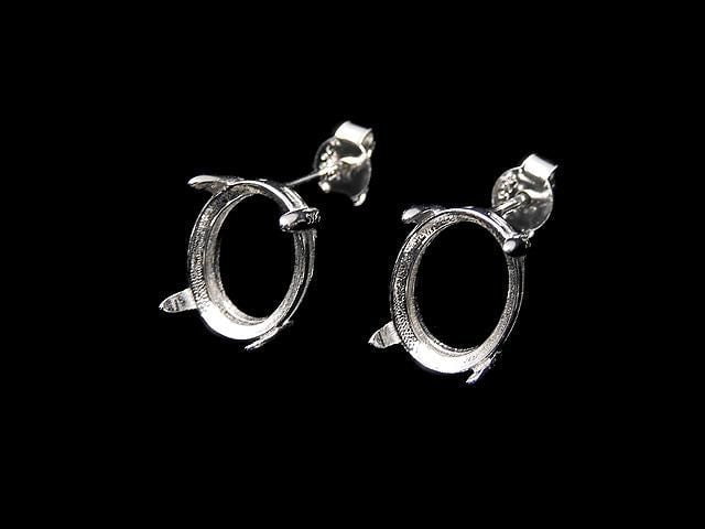 [Video] Silver925 4pcs Prong Earstuds Earrings Frame & Catch Oval Faceted 10x8mm Rhodium Plated 1 pair (2 pieces)