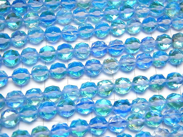 High Quality! Aqua Blue Luna Flash Star Faceted Round 8mm 1strand beads (aprx.15inch / 37cm)