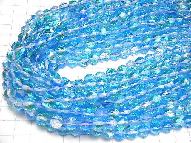 High Quality! Aqua Blue Luna Flash Star Faceted Round 8mm 1strand beads (aprx.15inch / 37cm)