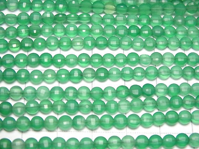 High Quality! Green Onyx AAA- Faceted Coin 4x4x2mm 1strand beads (aprx.15inch / 37cm)