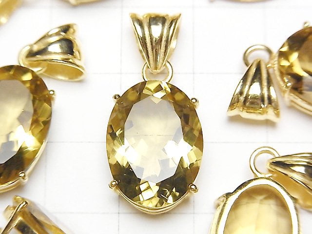 [Video] High Quality Citrine AAA Oval Faceted Pendant 18x13mm 18KGP 1pc