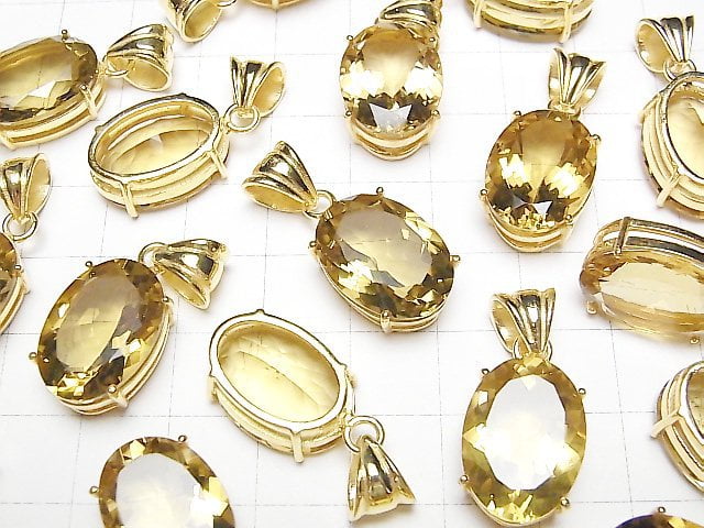 [Video] High Quality Citrine AAA Oval Faceted Pendant 18x13mm 18KGP 1pc