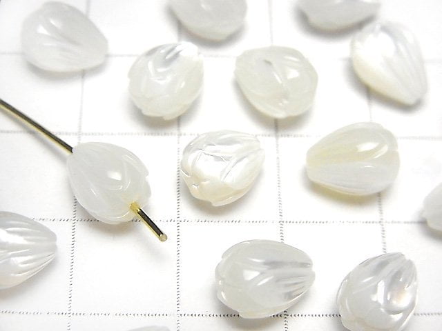 [Video] High Quality White Shell (Silver-lip Oyster) AAA Flower Bud 9x7x7mm [Drilled Hole] 2pcs