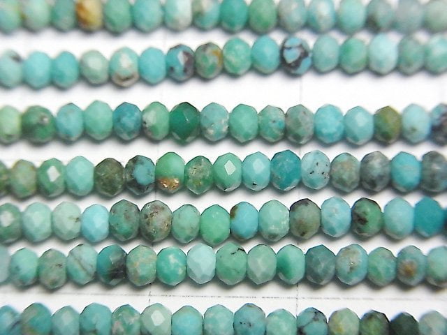 [Video] High Quality! Turquoise AA Faceted Button Roundel 3x3x2mm 1strand beads (aprx.15inch / 37cm)