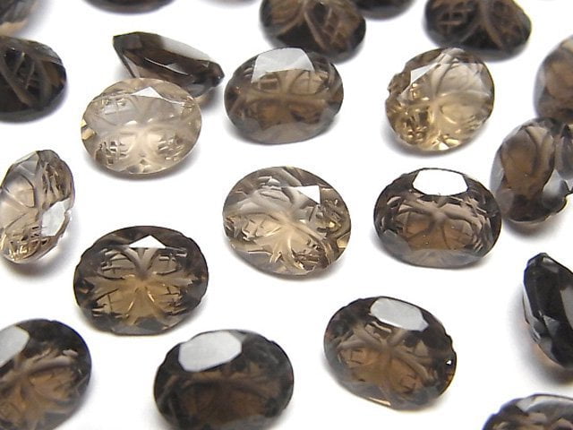 Carving, Oval, Smoky Quartz Gemstone Beads