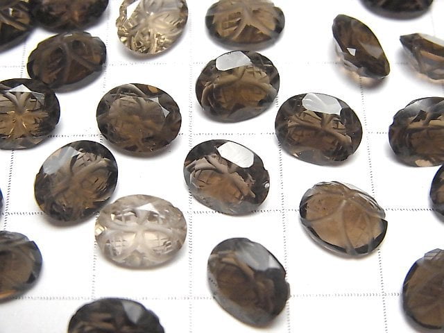 [Video] High Quality Smoky Quartz AAA Carved Oval Faceted 10x8mm 4pcs