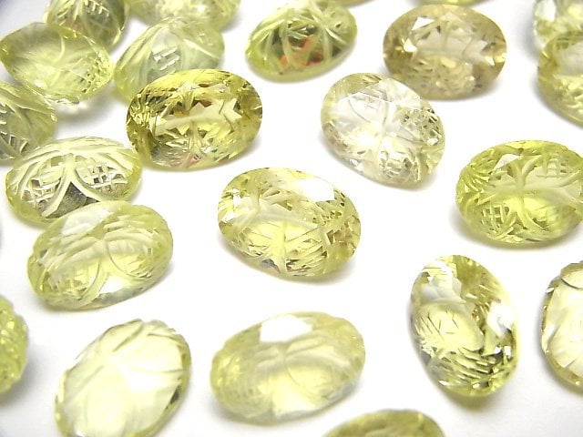 Carving, Lemon Quartz, Oval Gemstone Beads