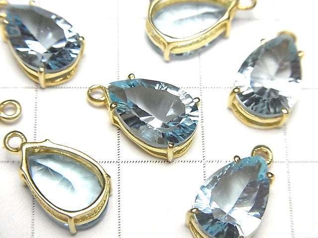 [Video] High Quality Sky Blue Topaz AAA Bezel Setting Pear shape Concave Cut 12x8mm 18KGP 1pc