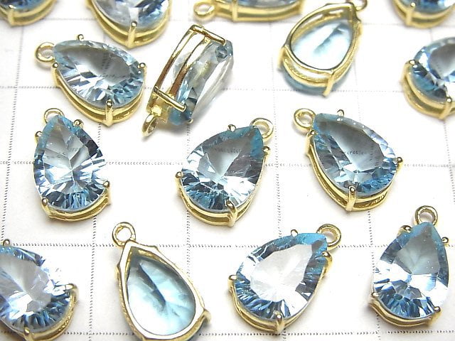 [Video] High Quality Sky Blue Topaz AAA Bezel Setting Pear shape Concave Cut 12x8mm 18KGP 1pc