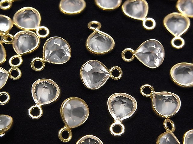 [Video]High Quality Rose Quartz AAA Bezel Setting Chestnut Faceted 7x7mm 18KGP 3pcs
