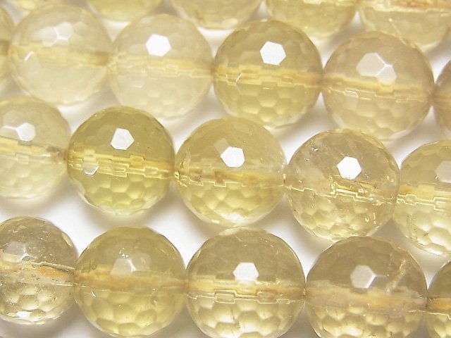 Faceted Round, Lemon Quartz Gemstone Beads