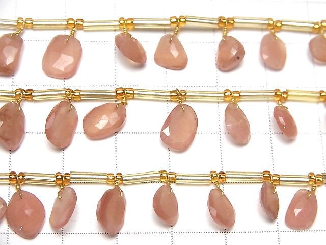 [Video] Peru Rhodochrosite AAA- Freeform Single Sided Rose Cut 1strand (17pcs)